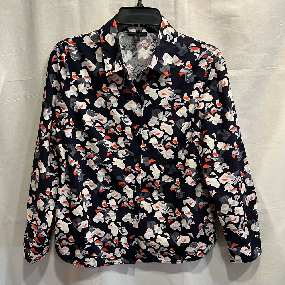 COS Long Sleeve Button Down Blouse Navy Abstract Floral Size 6